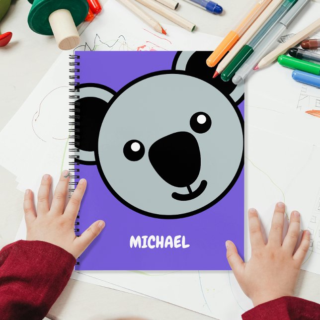 Carnet Cute Koala Head | Monogramme simple de nom de dess (Créateur téléchargé)