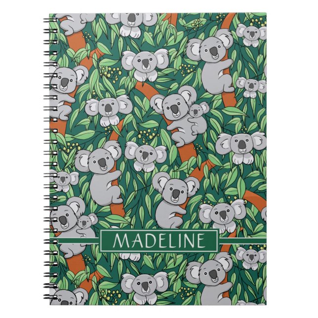 Carnet Cute Koala Motif Personnaliser Hunter Green (Devant)