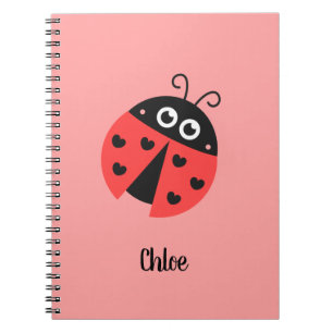 Carnet Cute Ladybug avec points de coeur noirs Personnali