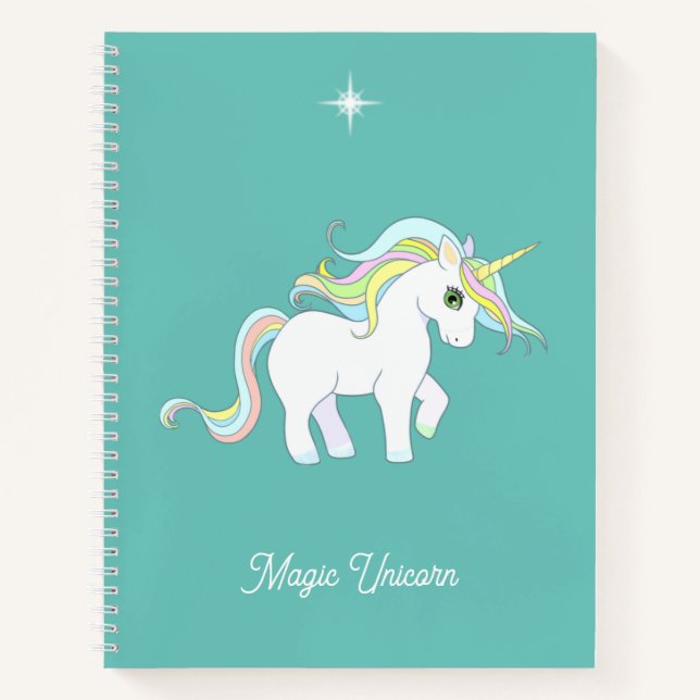 Carnet Cute Magic Unicorn sur Turquoise (Devant)