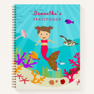 Carnet Cute Mermaid Girl in Colorful Ocean Sketchbook
