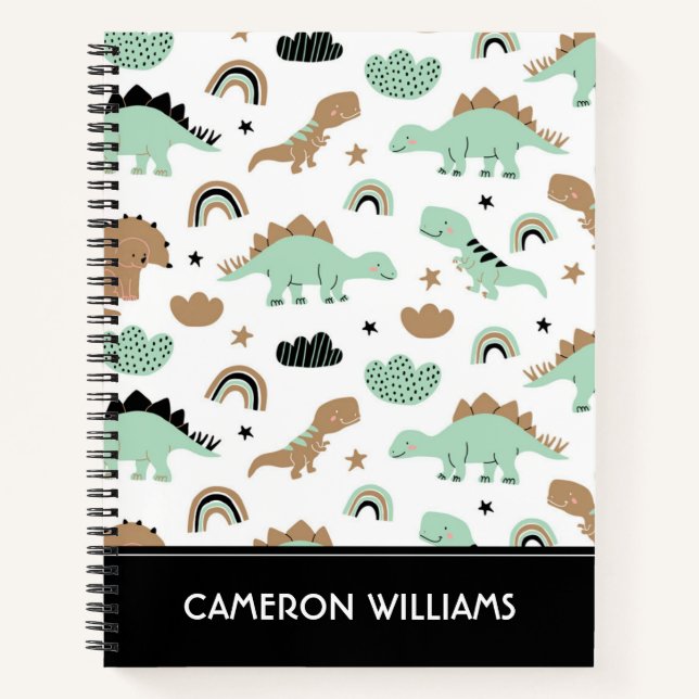 Carnet Cute Mint Green Dinosaur Motif (Devant)