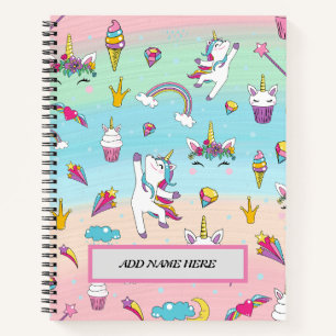Carnet Cute Modern Unicorn Motif Nom personnalisable