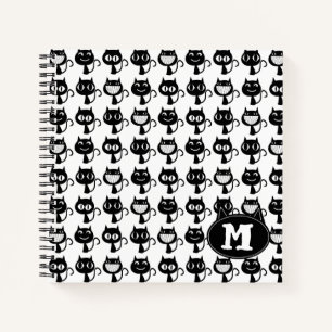 Carnet Cute Monogramme Black Cat Expressions Motif