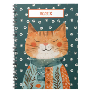 Carnet Cute Motif à mâchoire de chat sur Emerald Green No
