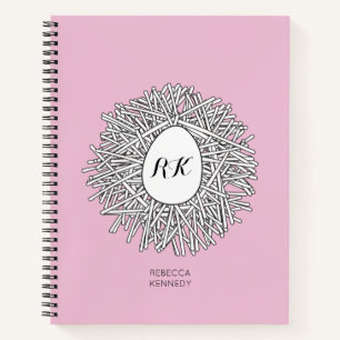 Carnet Cute Nid & Oeuf Initiales et nom personnalisés ros