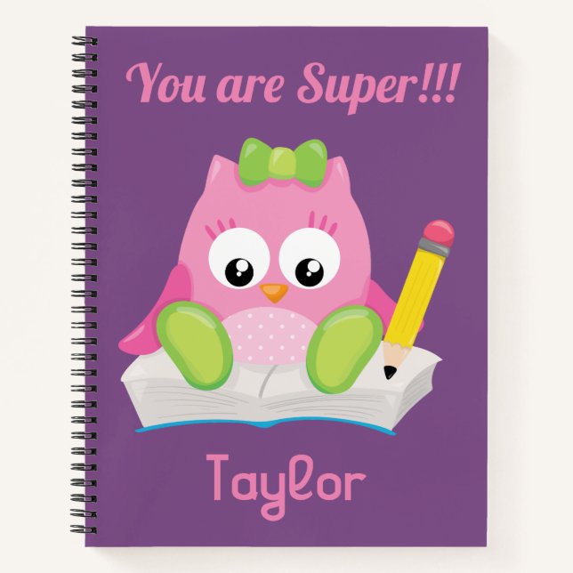 Carnet Cute Owl Vous êtes Super Purple (Devant)