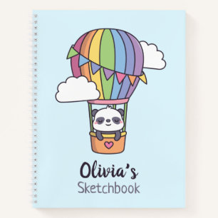 Carnet Cute Panda Dans Rainbow Hot Air Balloon Sketbook