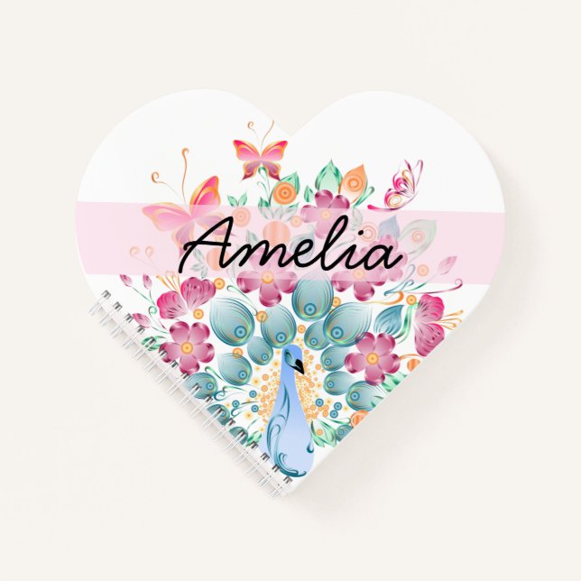 Carnet Cute Personnalisé Peacock Floral (Devant)
