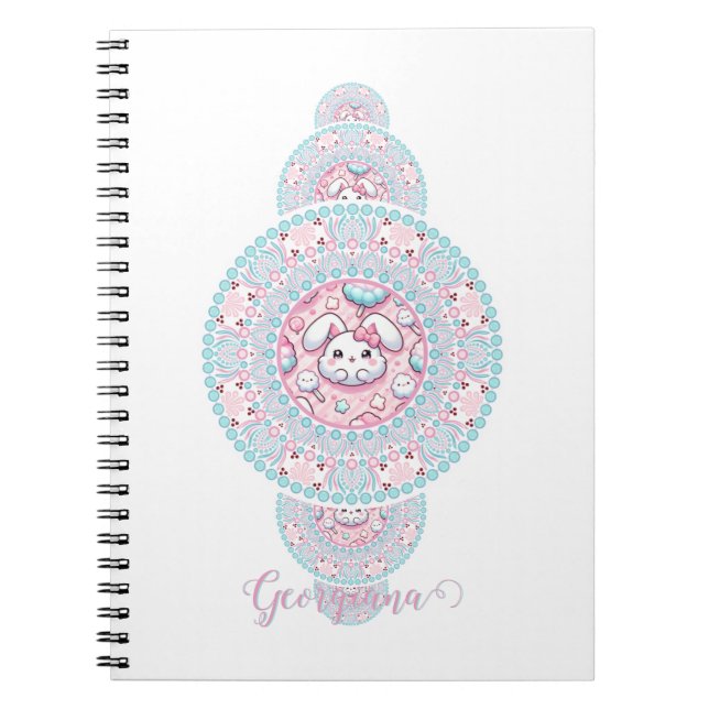 Carnet Cute personnalisée Kawaii Bunny Ornamental Mandala (Devant)