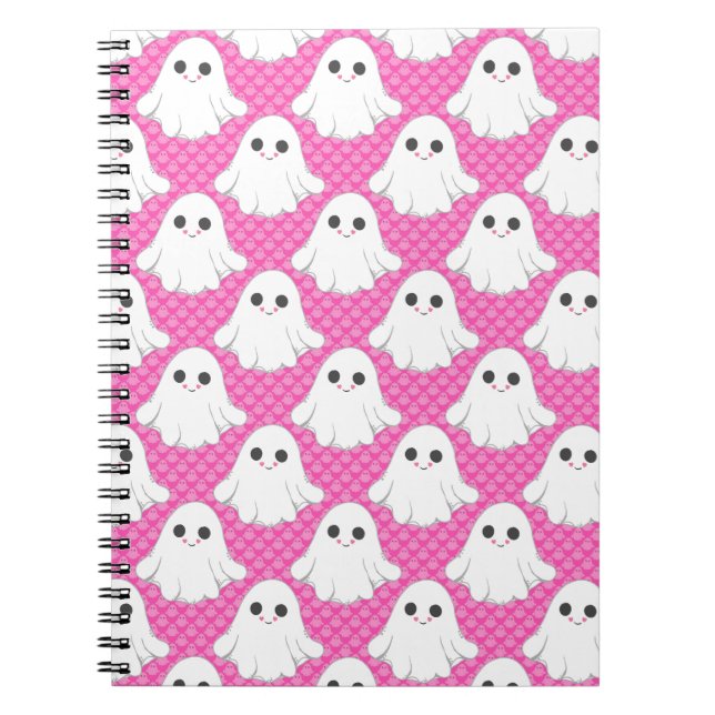 Carnet Cute Pink Ghost Pattern Kawaii Halloween Spiral  (Devant)