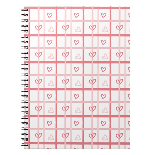 Carnet Cute Pink Heart Grid Pattern (Devant)