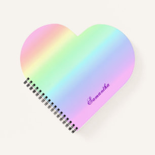 Carnet Cute Rainbow Gradient Heart Nom personnalisé