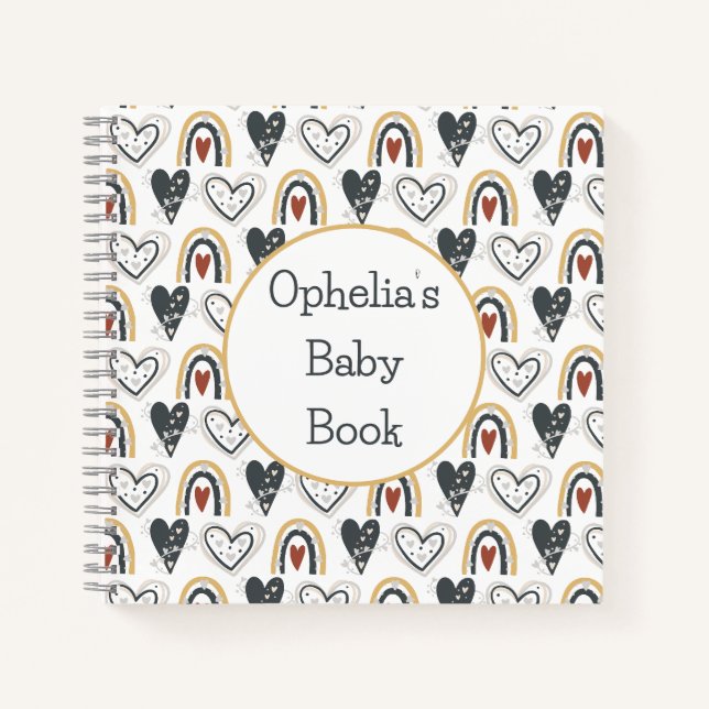 Carnet Cute Rainbow Hearts Boho Nom du Motif Baby Book (Devant)