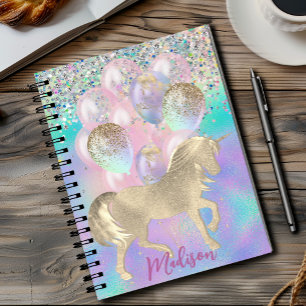 Carnet Cute Rainbow unicorn glitter balloons monogram