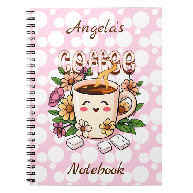 Carnet Cute Retro Kawaii Café et Fleurs Personnalisé (Devant)
