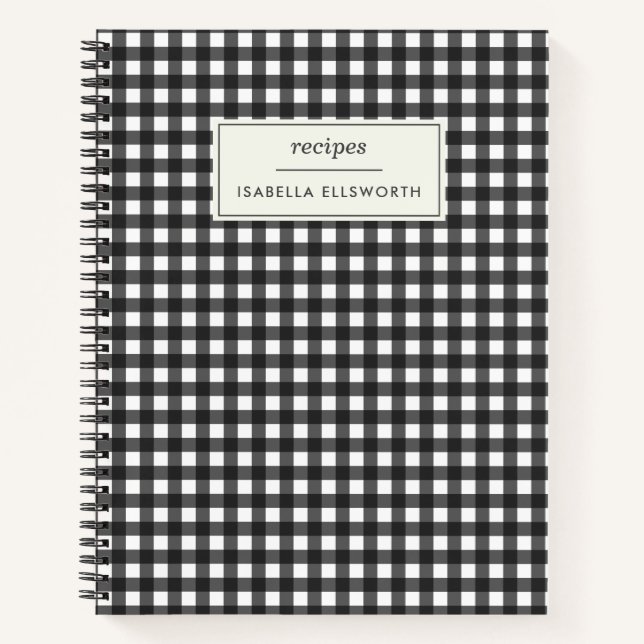 Carnet Cute Retro Noir En vichy Plaid Recette personnalis (Devant)
