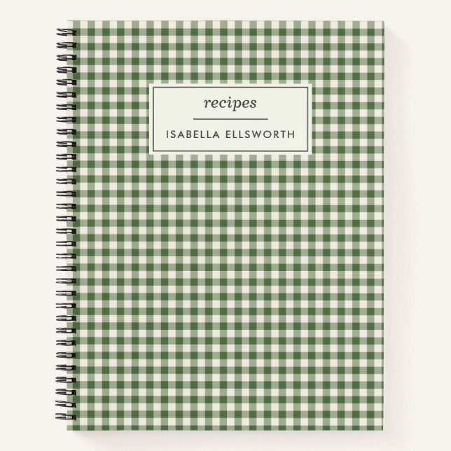 Carnet Cute Retro Vert En vichy Plaid Recette personnalis (Devant)