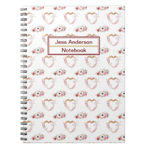 Carnet Cute rose blanc Motif de coeur floral