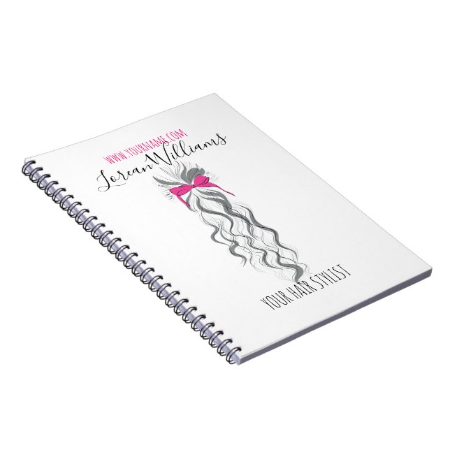 Carnet Cute Rose Bow Gris et Blanc Braider Hair Style (Côté Droit)