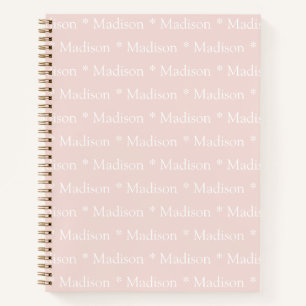 Carnet Cute rose pâle blanc nom personnalisé motif girly