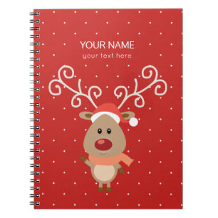 Carnet Cute Rudolph, dessin de rennes à nez rouge
