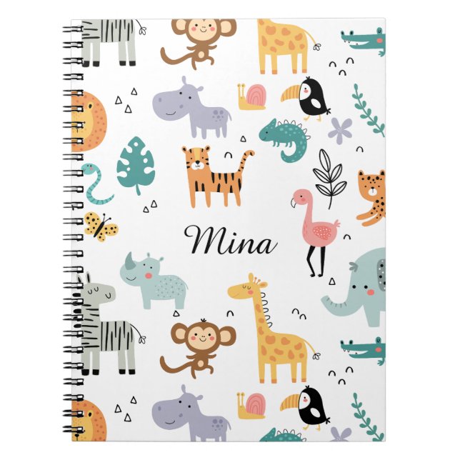 Carnet Cute Safari Jungle Animals Personalized Baby Name (Devant)