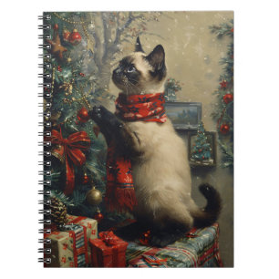 Carnet Cute Siamese Chat Noël Vintage