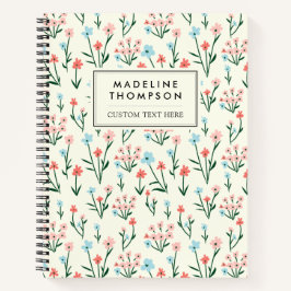 Carnet Cute Simple Botanique Rose Bleu Fleur Floral 