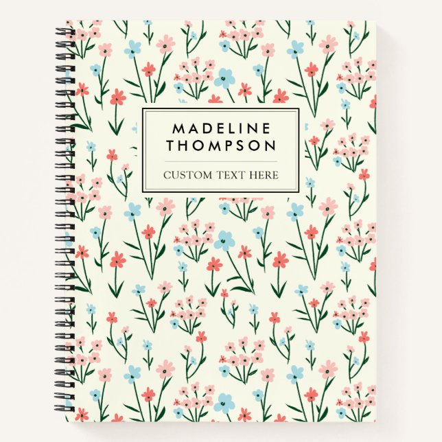 Carnet Cute Simple Botanique Rose Bleu Fleur Floral  (Devant)