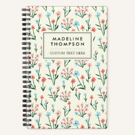 Carnet Cute Simple Botanique Rose Bleu Fleur Floral