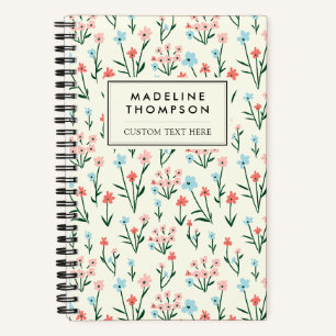 Carnet Cute Simple Botanique Rose Bleu Fleur Floral