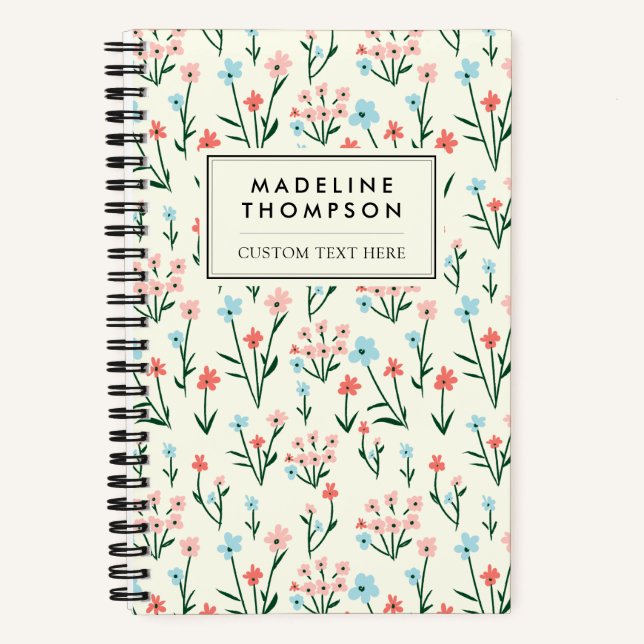 Carnet Cute Simple Botanique Rose Bleu Fleur Floral (Recto)