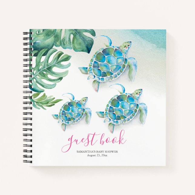 Carnet Cute Tropical Baby shower Invité Réserver Sea Turt (Devant)