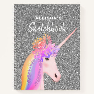 Carnet Cute Unicorn Argent Parties scintillant Sketchbook