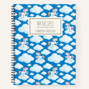 Carnet Cute Unicorn Nuages Bleu Personnalisé Enfants Rece