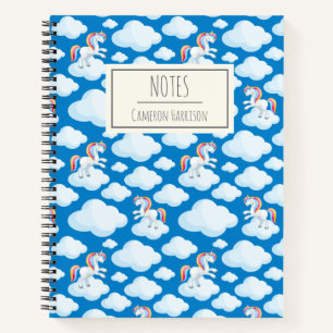 Carnet Cute Unicorn Nuages Whimsical Bleu Personnalisé