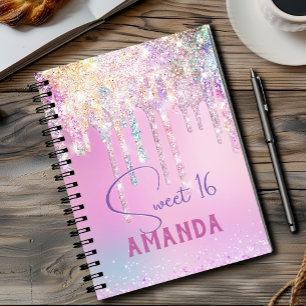 Carnet Cute unicorn pink glitter birthday monogram