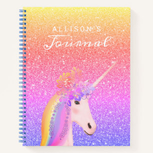 Carnet Cute Unicorn Rainbow Parties scintillant Nom du sc