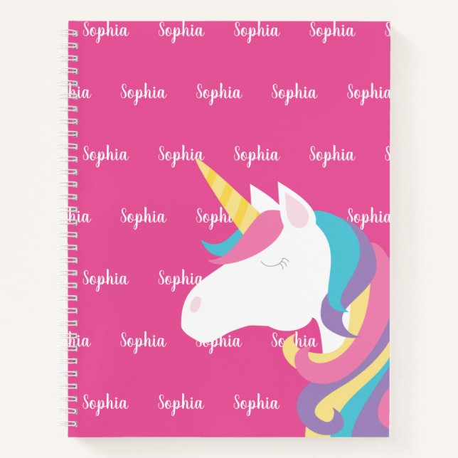 Carnet Cute Unicorn rose Personnalisé Enfants (Devant)