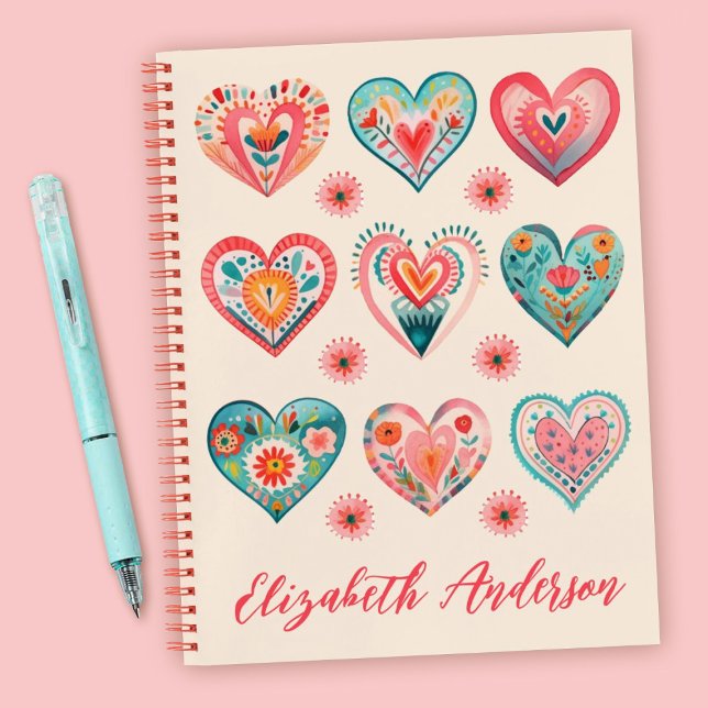 Carnet Cute Valentine Motif de coeur (A cute watercolor hearts personalized journal. Makes a great gift for Valentines Day!)