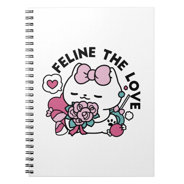 Carnet Cute Valentine's Cat Design - Feline the Love (Devant)