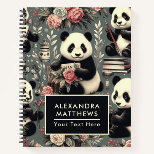 Carnet Cute Vintage Panda Floral