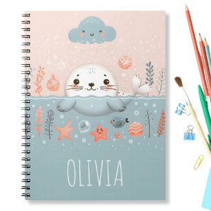 Carnet Cute Whimsical Seal Pup en mer