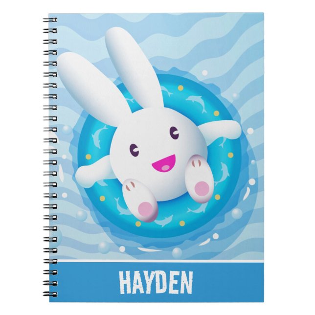 Carnet Cute White Bunny Pool Party Personalised (Devant)