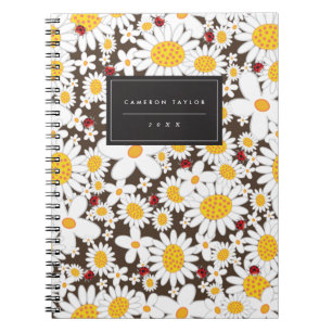 Carnet Cute White Daisies Summer Flowers And Red Ladybugs