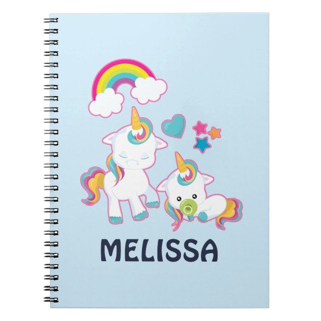 Carnet Cute White Unicorns Magical Mama & Baby (Devant)