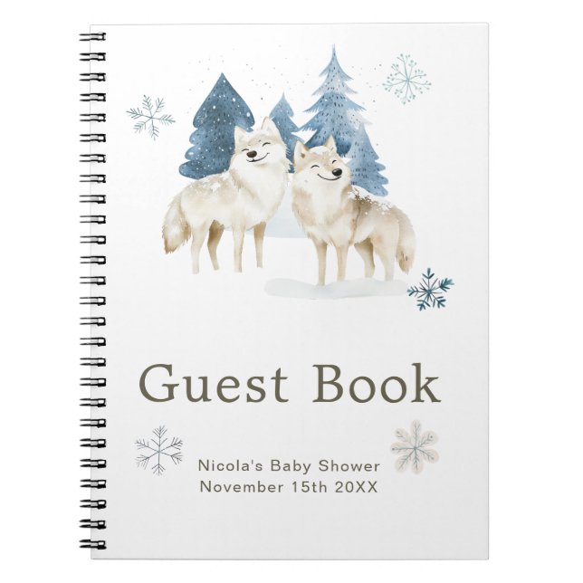 Carnet Cute Winter Arctic Wolf Baby Shower Guest Book (Devant)
