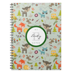 Carnet Cute Woodland Créatures Animaux Motif & Monogramme