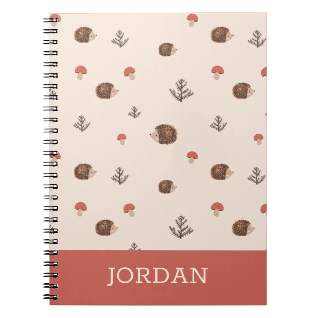 Carnet Cute Woodland Hérisson et Motif de champignons (Devant)